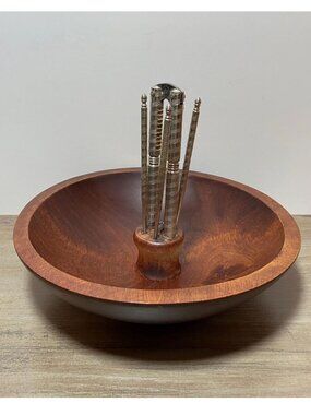 Baribocraft Wooden Nut Bowl with Cracker and Picks Christmas Holiday Decor